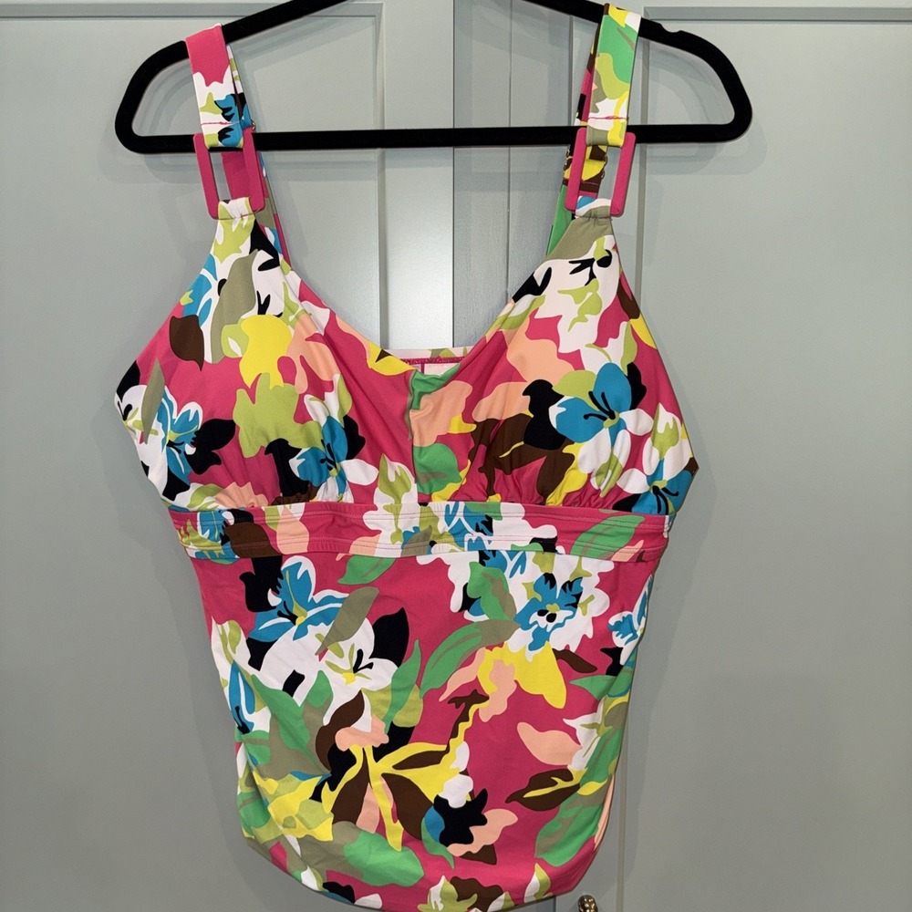 Anne Cole Plus Size O-Ring Floral Printed Tankini Swimsuit Top 20W Padded